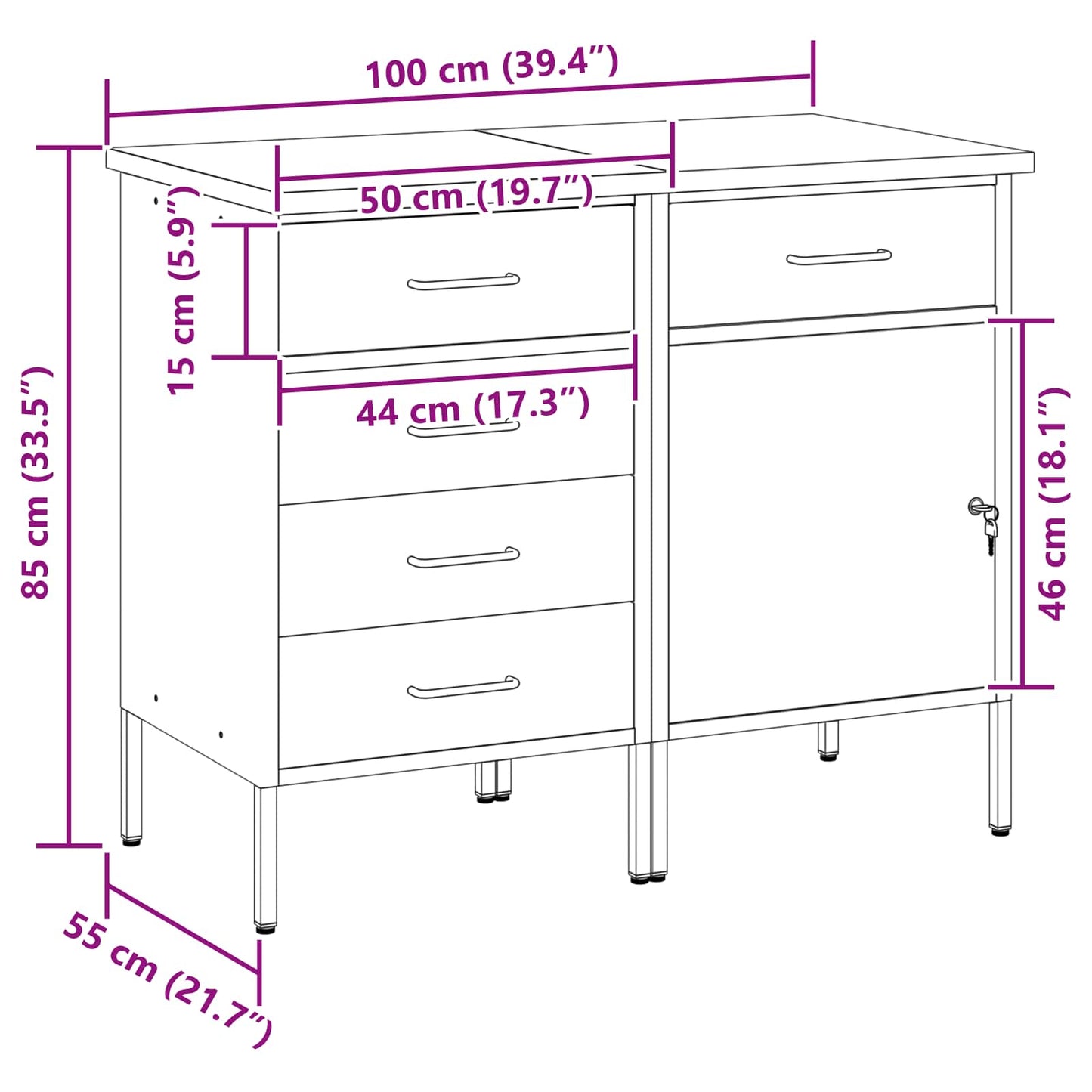 Work Cabinet with Drawer 2 pcs Black and Grey 100 x 55 x 85 cm