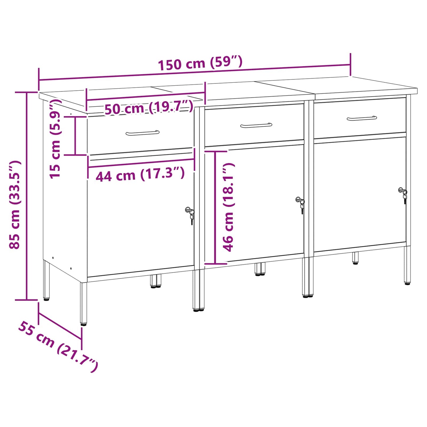 Work Cabinet with Drawer 3 pcs Red and Grey 150 x 55 x 85 cm