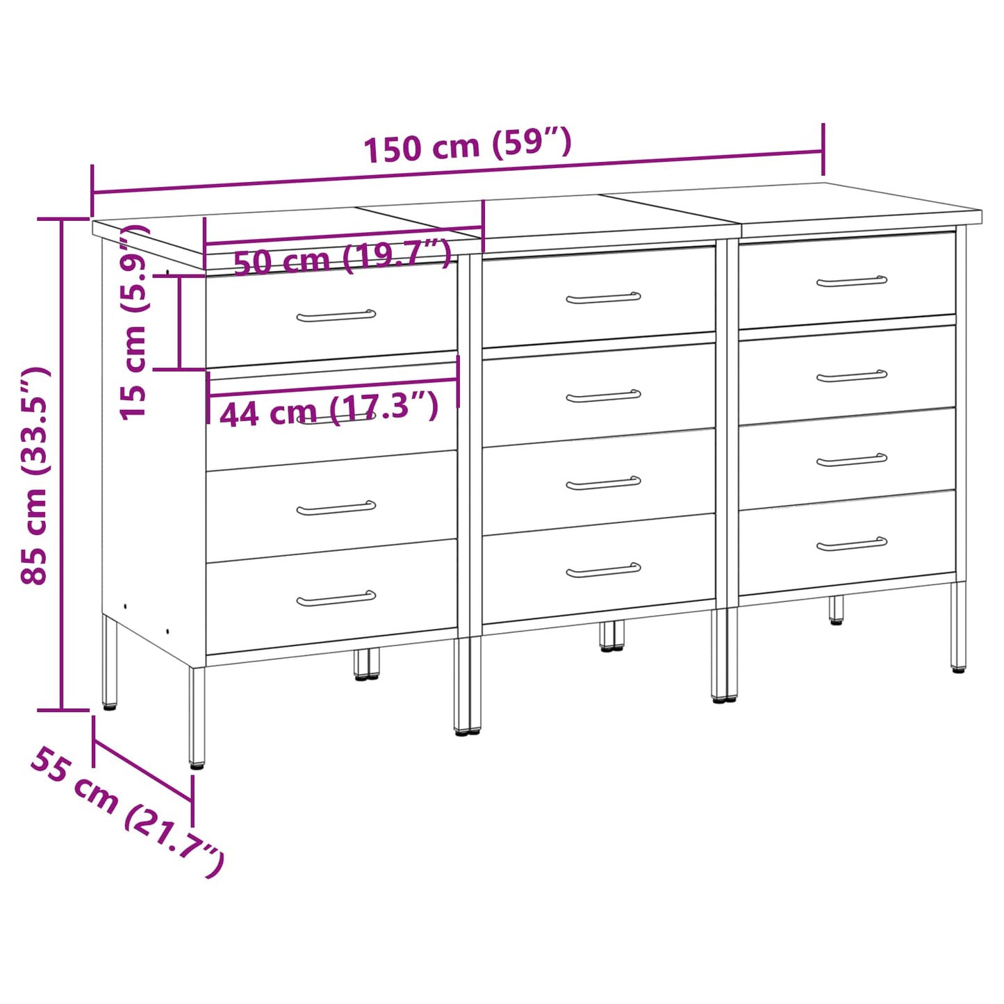 Work Cabinet with Drawer 3 pcs Red and Grey 150 x 55 x 85 cm
