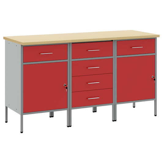 Work Cabinet with Drawer 3 pcs Red and Grey 150 x 55 x 85 cm
