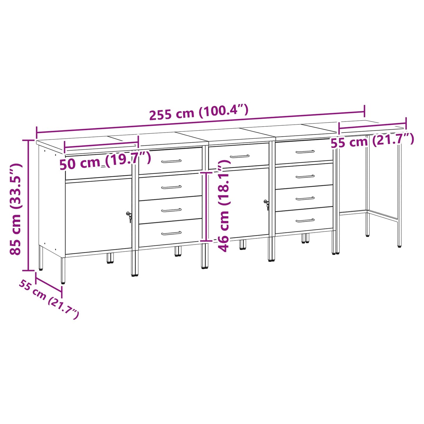 Work Cabinet Set 5 pcs Black Steel and Engineered Wood