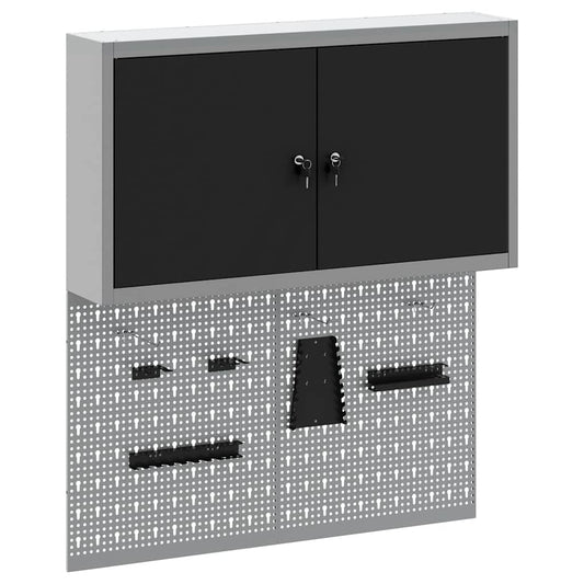Tool Cabinet Set with Shelf 3 pcs Black Powder-Coated Steel