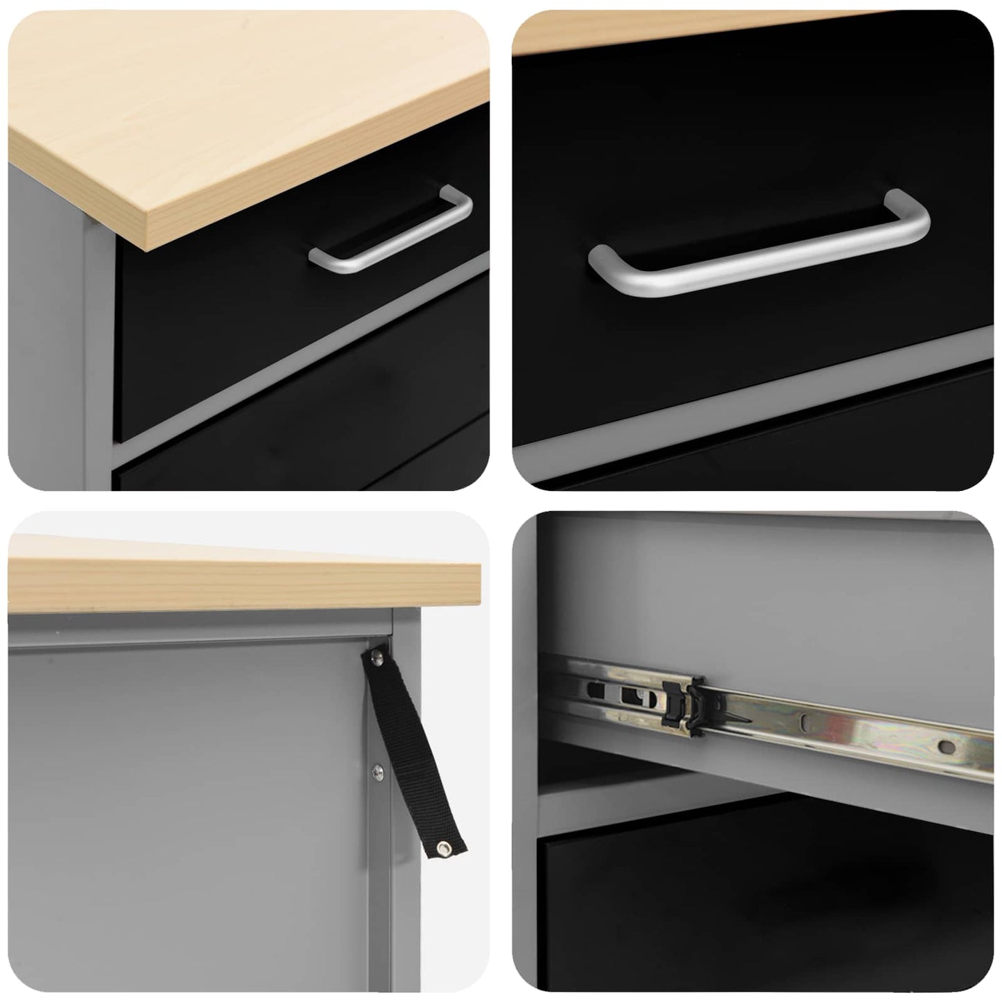 Work Cabinet Set with Drawer 6 pcs Black and Grey