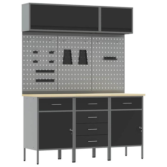 Work Cabinet Set 8 pcs Black Steel and Engineered Wood