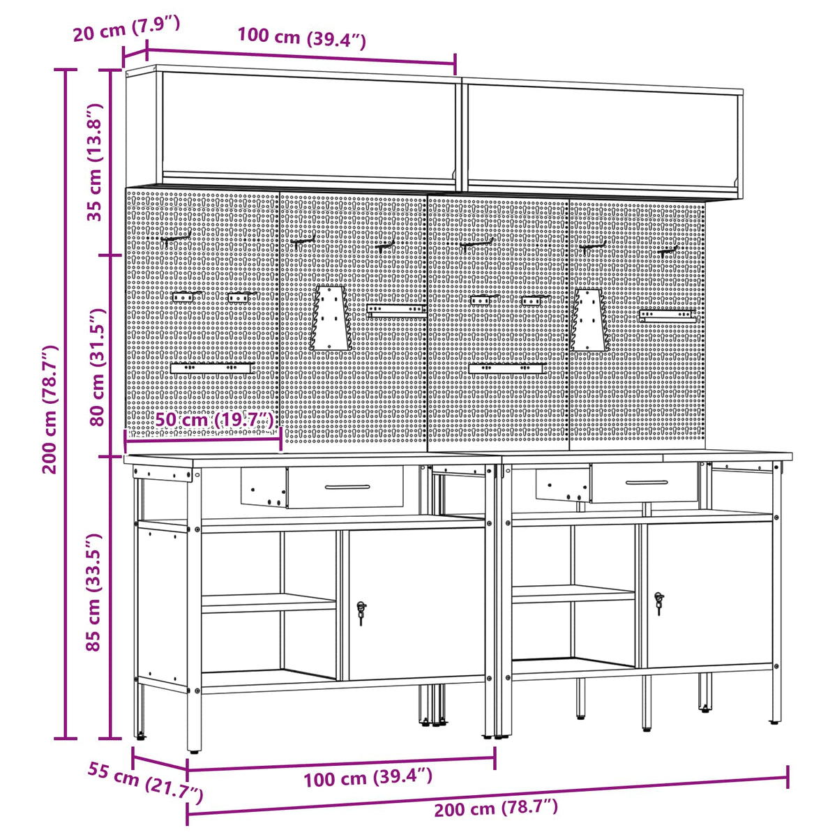 Work Bench Set 8 pcs Black and Grey Powder-Coated Steel