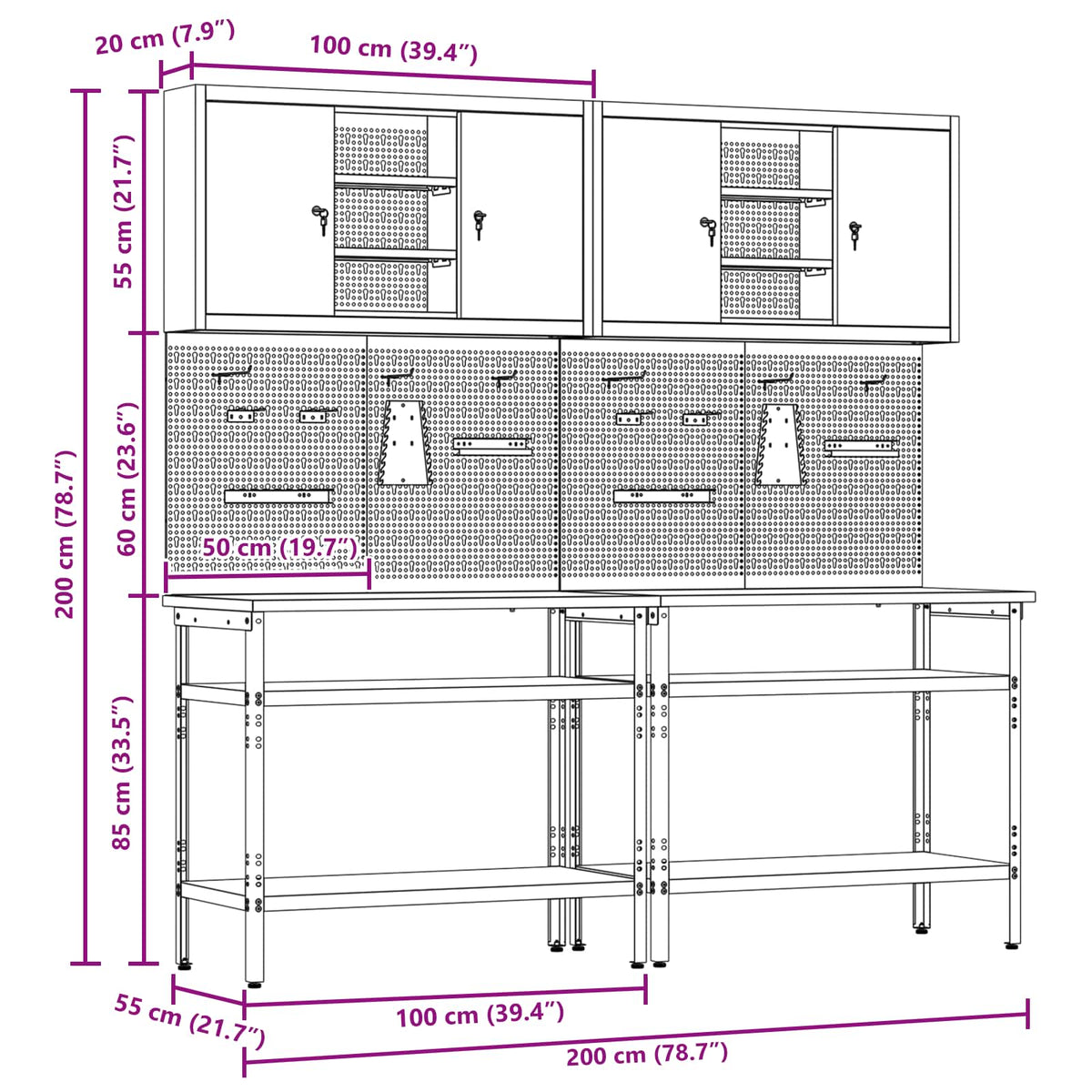Work Bench Set 8 pcs Black and Grey Powder-Coated Steel