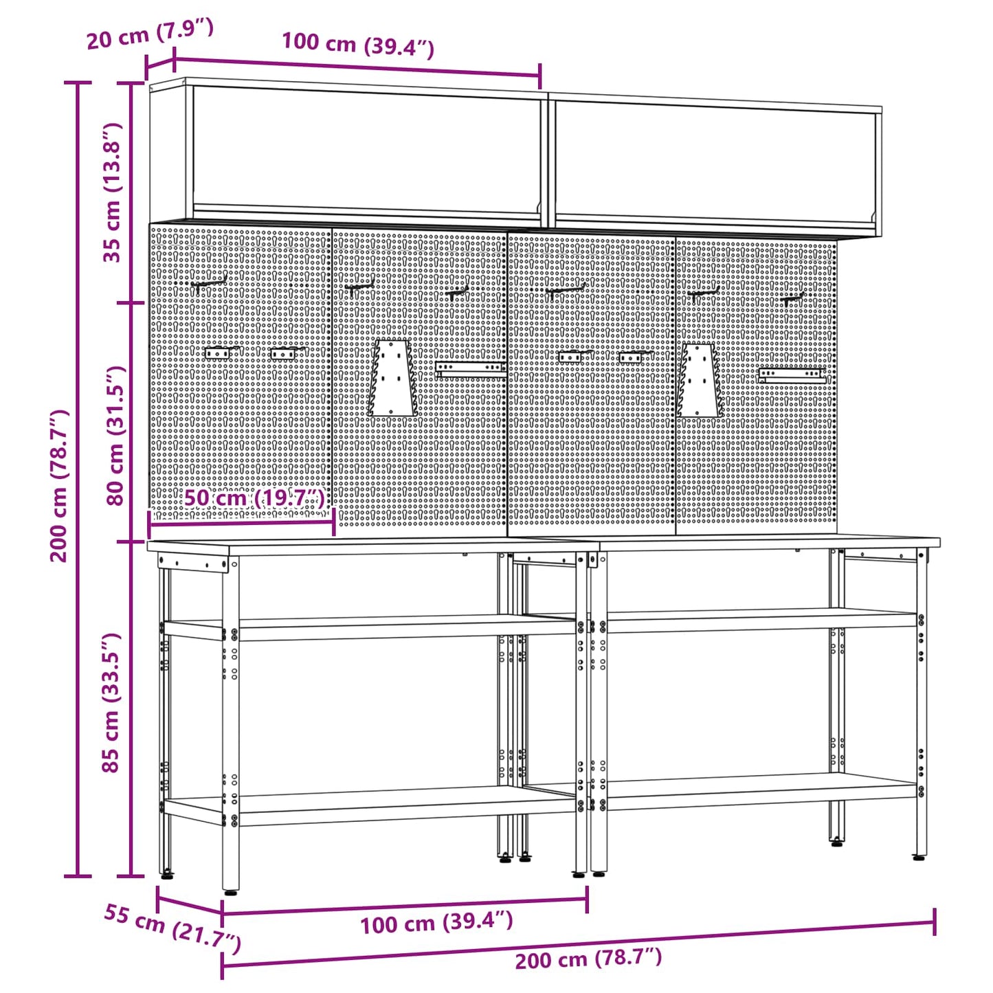 Work Bench Set 8 pcs Red and Grey Powder-Coated Steel
