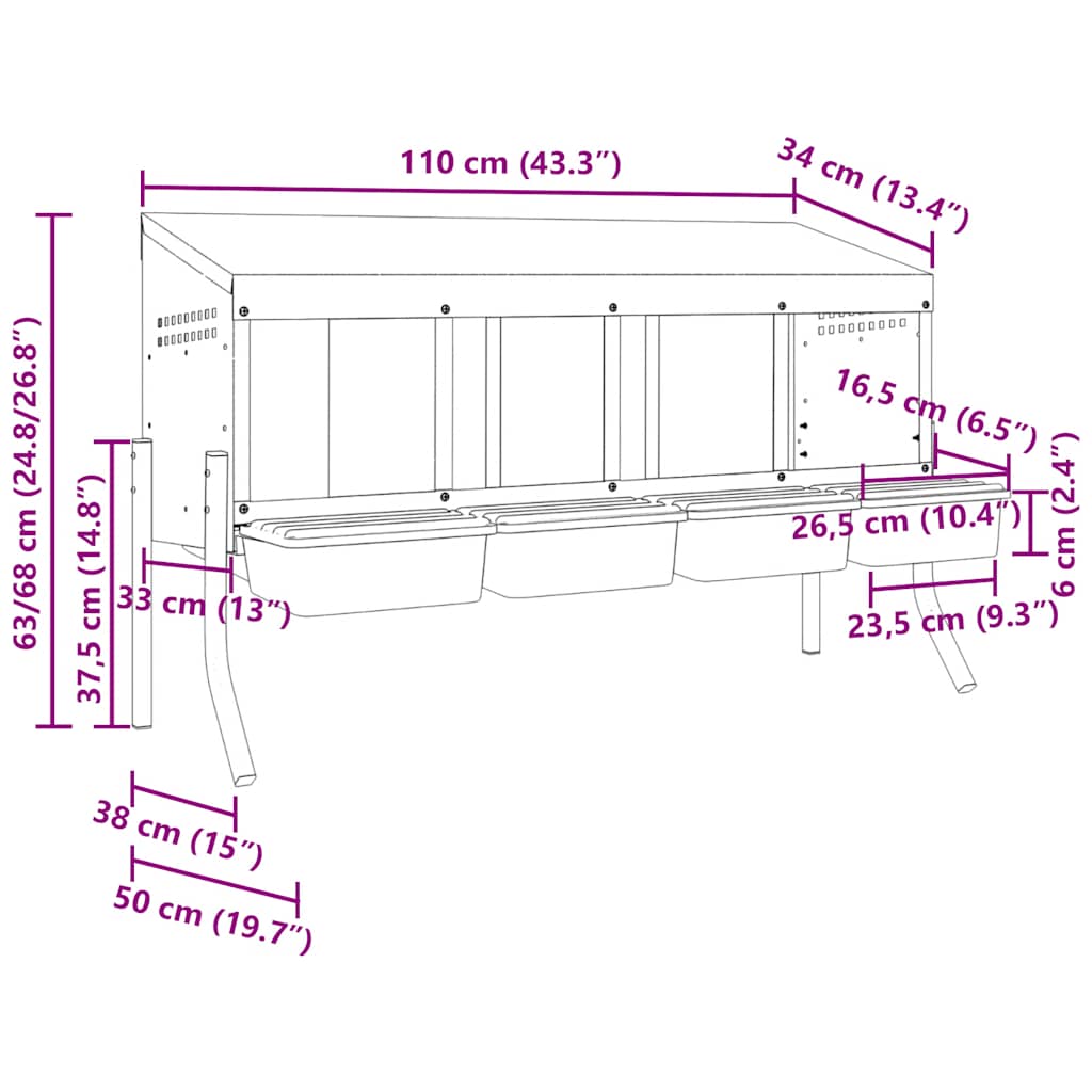 Chicken Nesting Box 4 Compartments with Legs Galvanised Steel