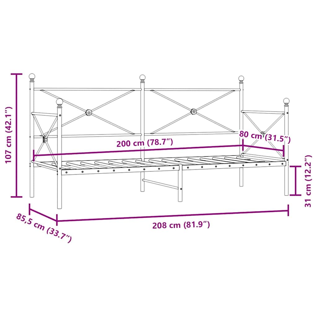 Day Bed without Mattress Black 80x200 cm Steel