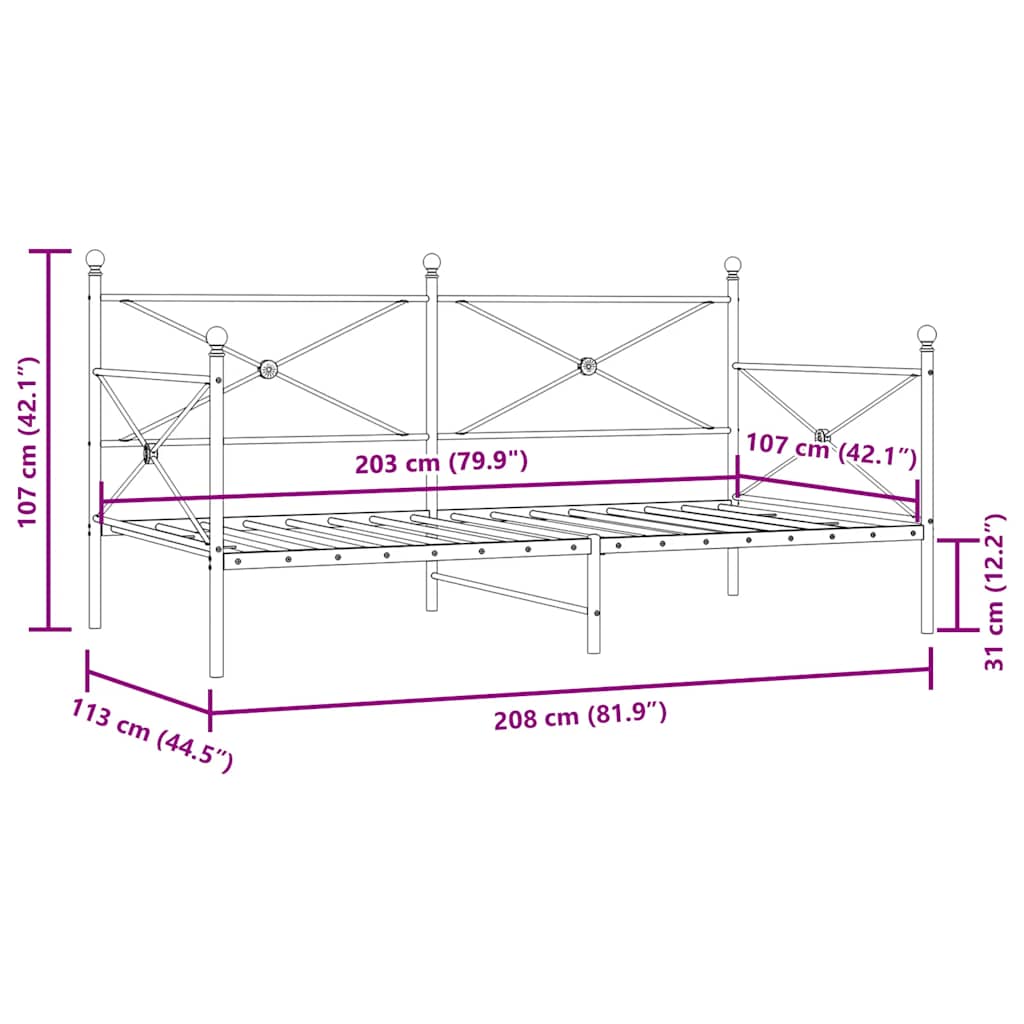 Day Bed without Mattress Black 107x203 cm Steel