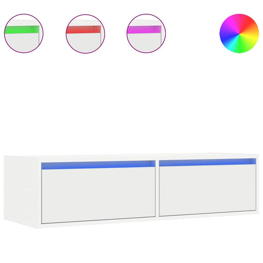 TV Cabinet with LED Lights White 100X35.5x25 cm