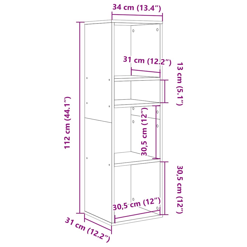 Book Cabinet White 34x31x112 cm Engineered Wood