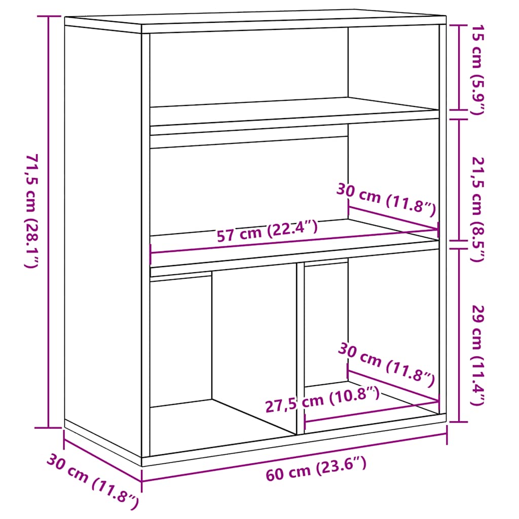 Book Cabinet Concrete Grey 60x30x71.5 cm Engineered Wood