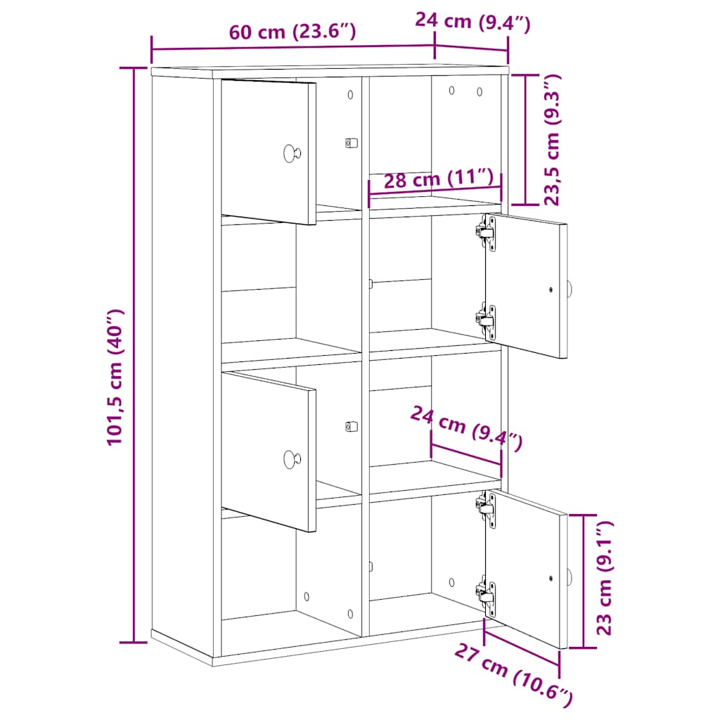 Bookcase Black Oak 60x24x101.5 cm Engineered Wood
