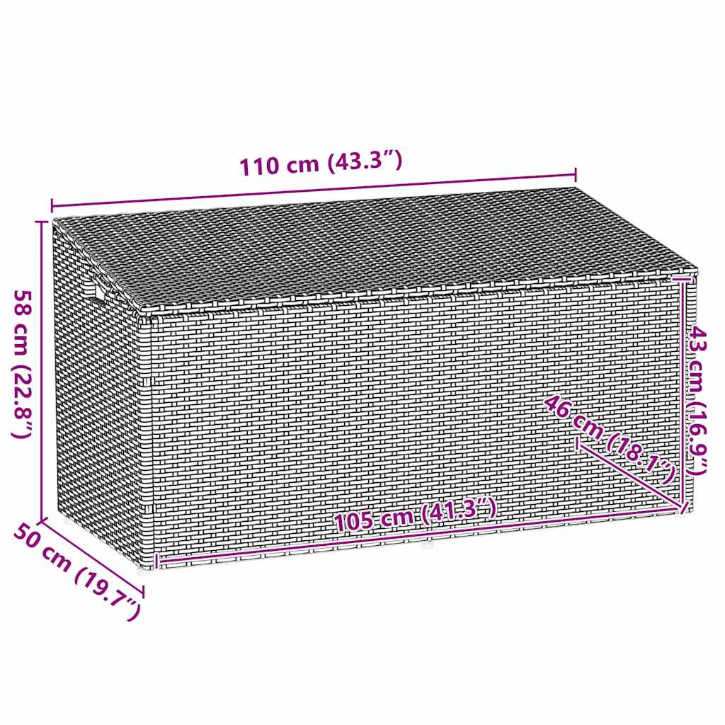 Garden Storage Box Grey 110x50x58 cm Poly Rattan