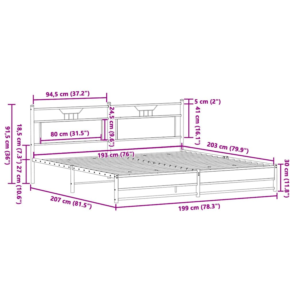 Metal Bed Frame without Mattress Smoked Oak 193x201 cm