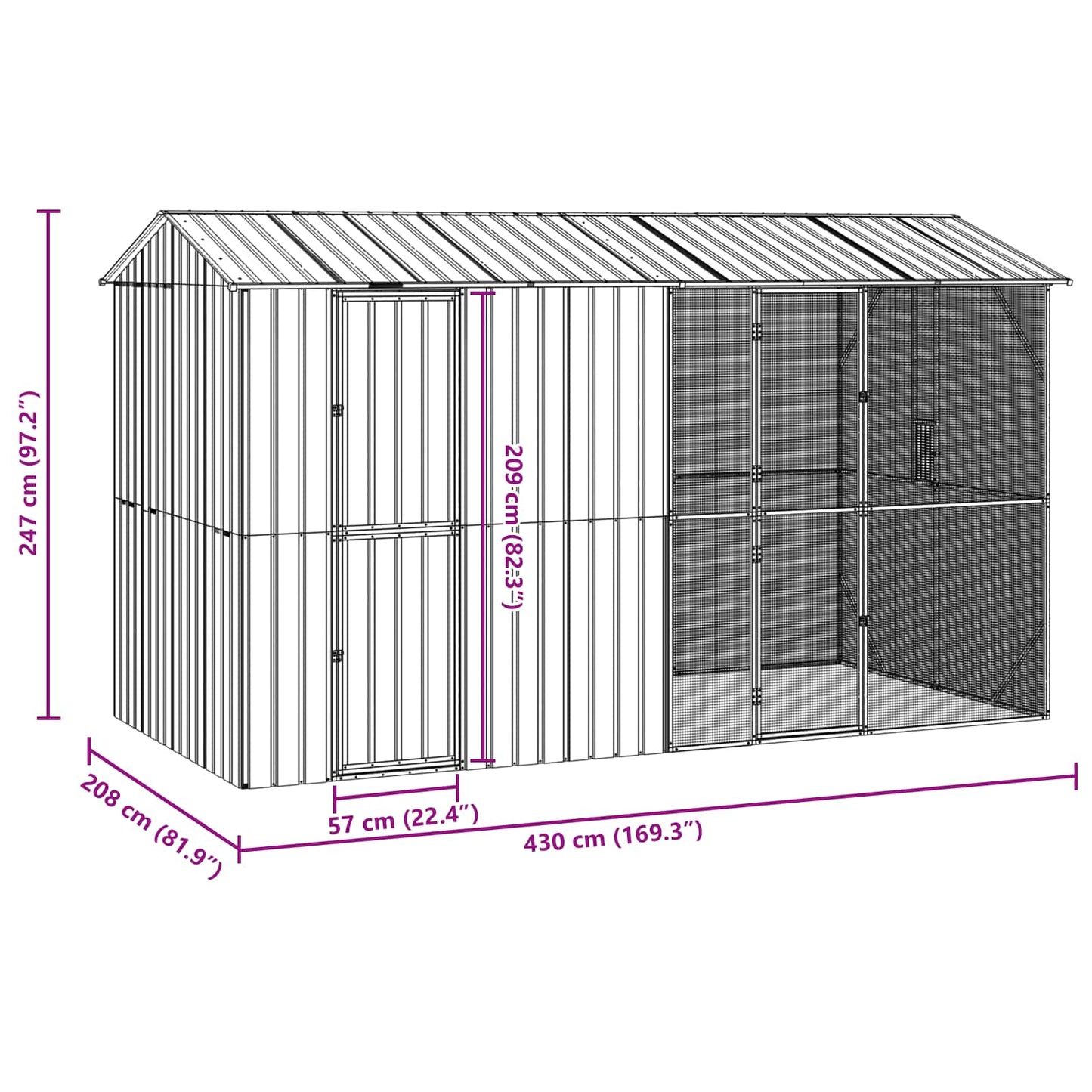 Bird Cage Anthracite 430 x 208 x 247 cm Galvanised Steel