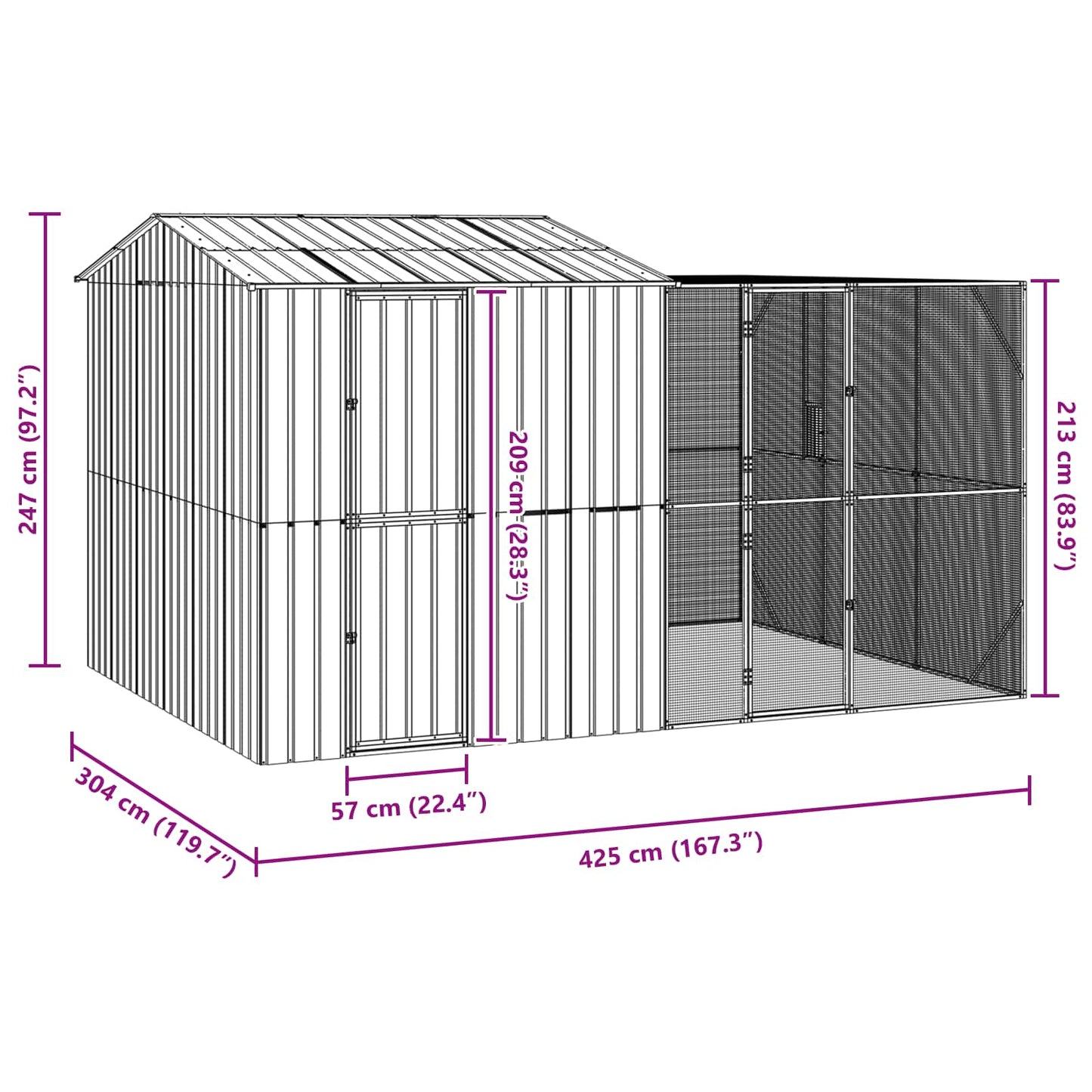 Bird Cage Anthracite 425 x 304 x 247 cm Galvanised Steel