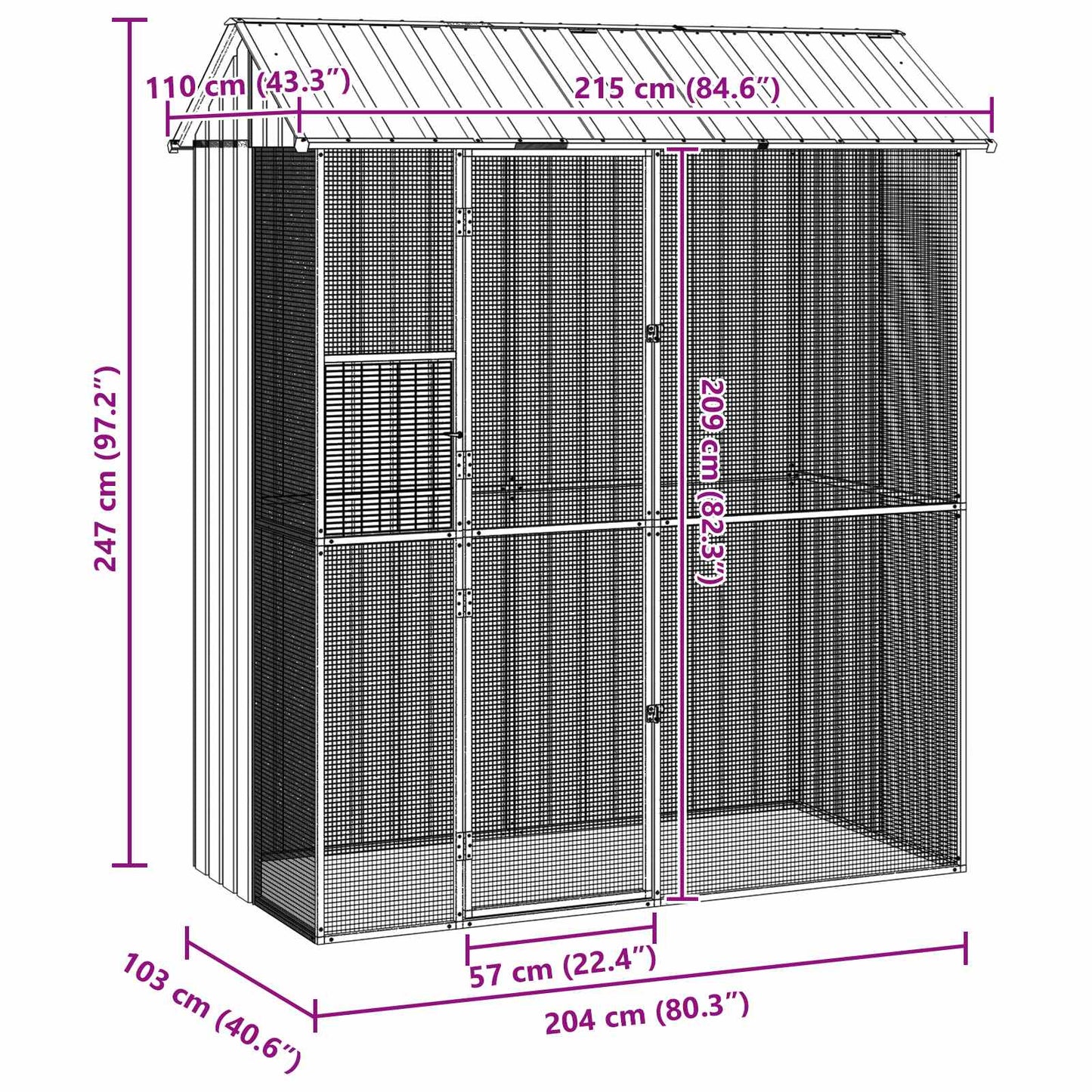 Bird Cage with Storage Grey 215 x 110 x 247 cm Galvanised Steel