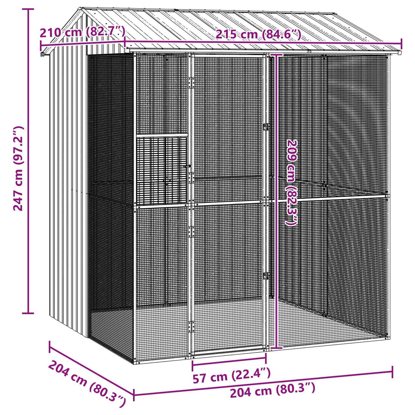 Bird Cage with Storage Grey 215 x 210 x 247 cm Galvanised Steel