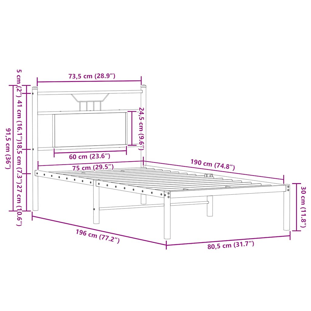 Bed Frame without Mattress Smoked Oak 75x190 cm Small Single Engineered Wood
