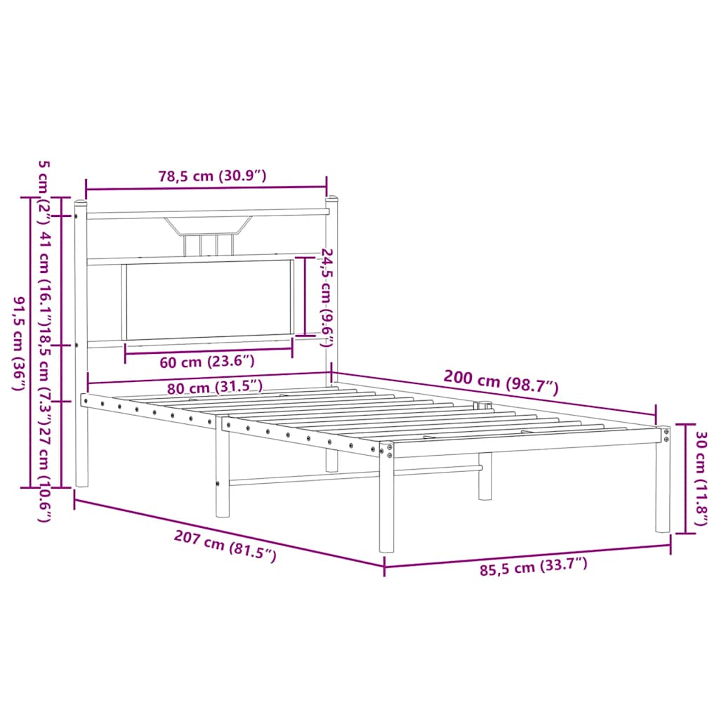 Bed Frame without Mattress Smoked Oak 80x200 cm Engineered Wood
