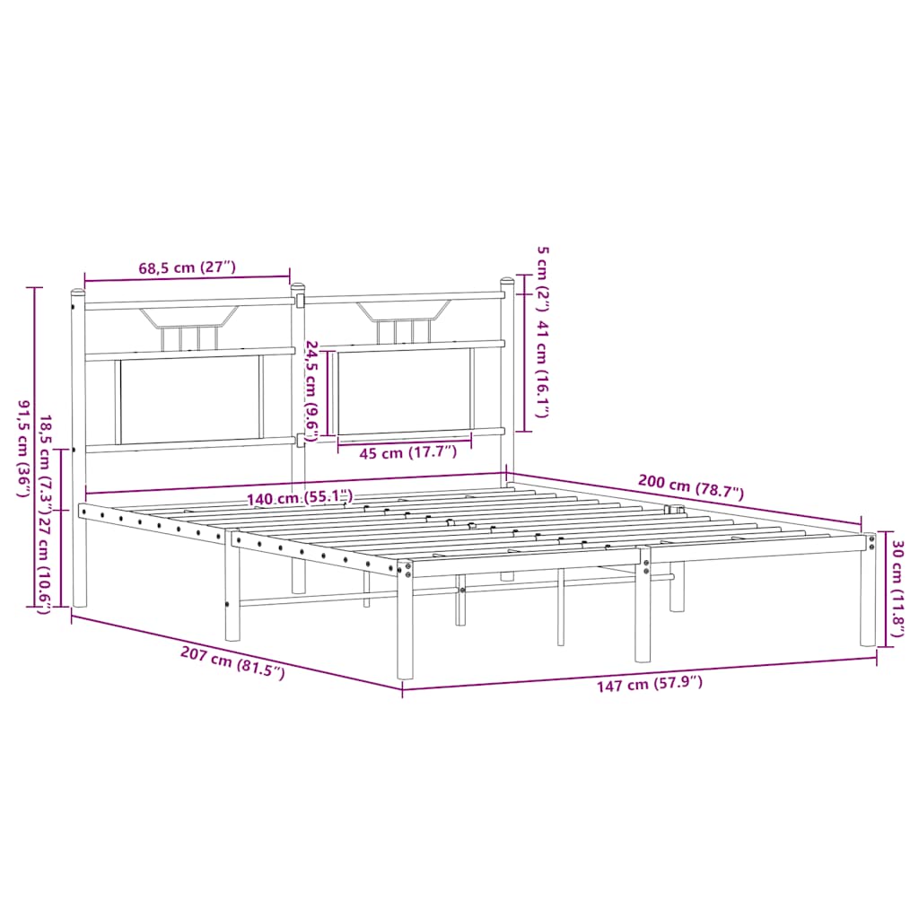 Bed Frame without Mattress Smoked Oak 140x200 cm Engineered Wood