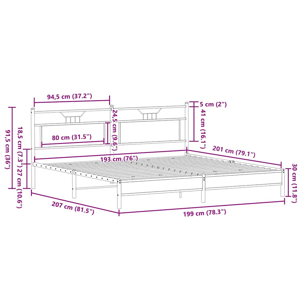 Bed Frame without Mattress Smoked Oak 193x201 cm Engineered Wood