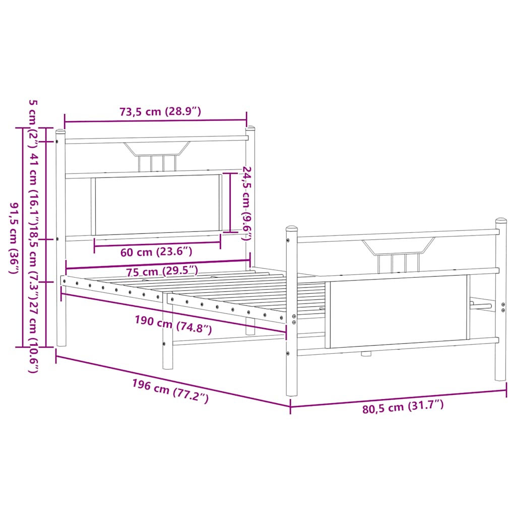Bed Frame without Mattress Smoked Oak 75x190 cm Small Single Engineered Wood