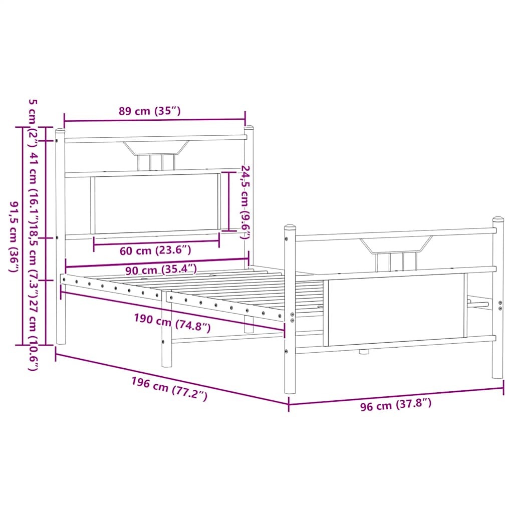 Bed Frame without Mattress Smoked Oak 90x190 cm Single Engineered Wood