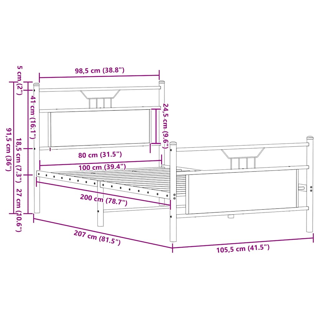 Bed Frame without Mattress Smoked Oak 90x200 cm Engineered Wood