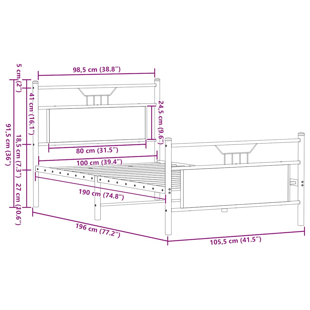 Bed Frame without Mattress Smoked Oak 100x190 cm Engineered Wood