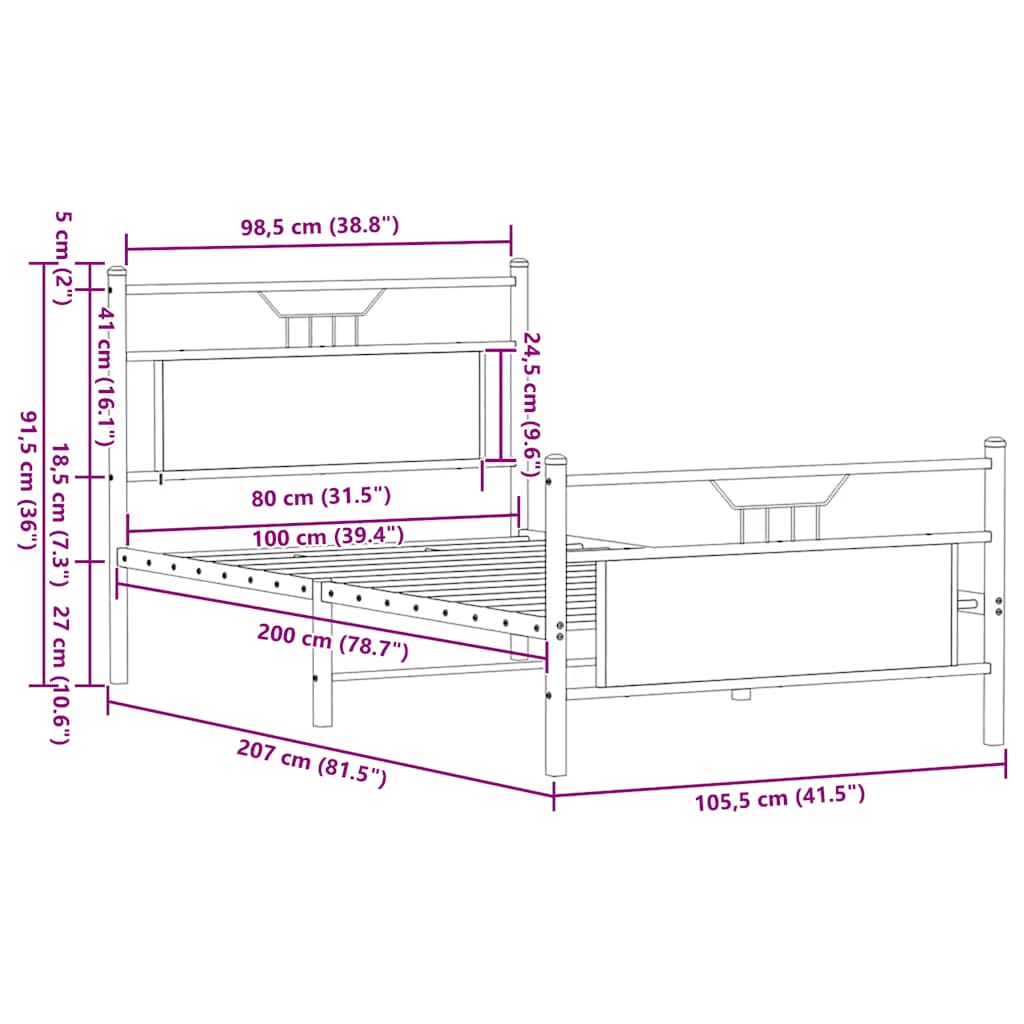 Bed Frame without Mattress Smoked Oak 100x200 cm Engineered Wood