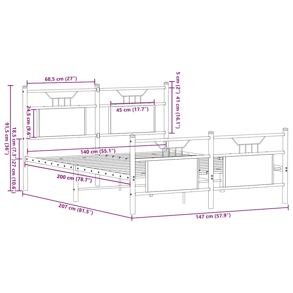 Bed Frame without Mattress Smoked Oak 140x200 cm Engineered Wood