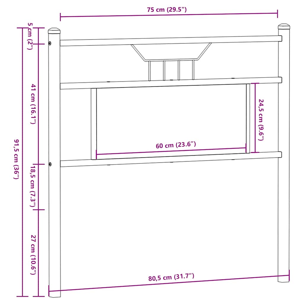 Replace Headboard Smoked Oak 75 cm Engineered Wood and Steel