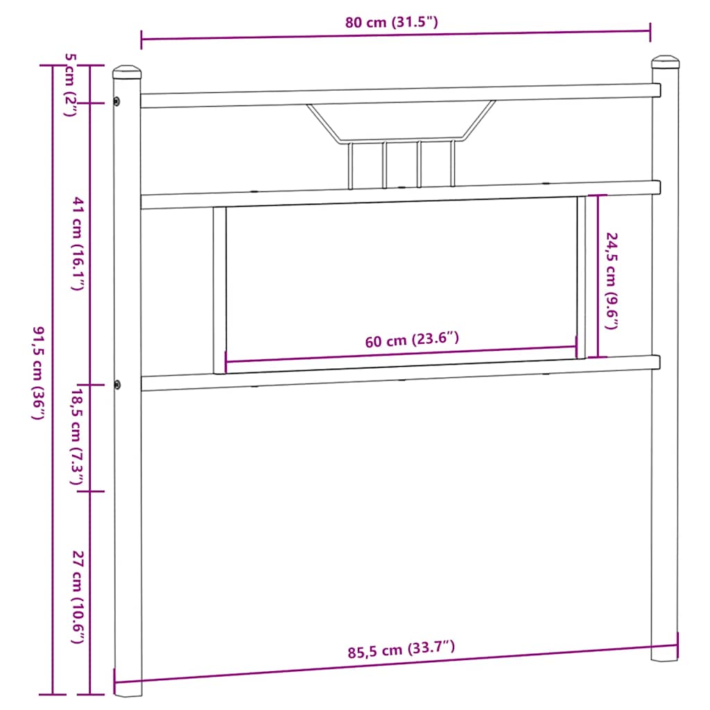 Replace Headboard Smoked Oak 80 cm Engineered Wood and Steel
