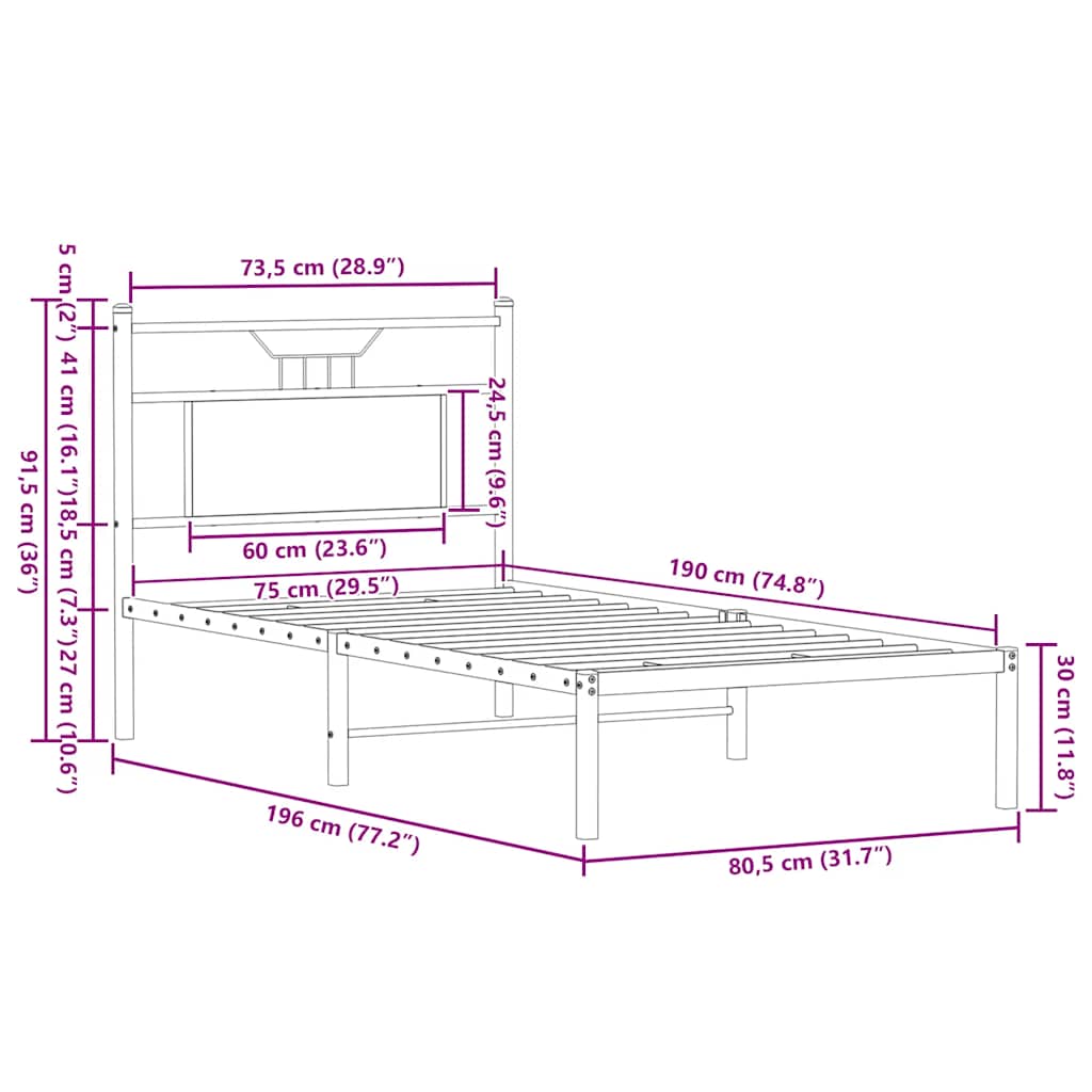 Bed Frame without Mattress Sonoma Oak 75x190 cm Small Single Engineered Wood