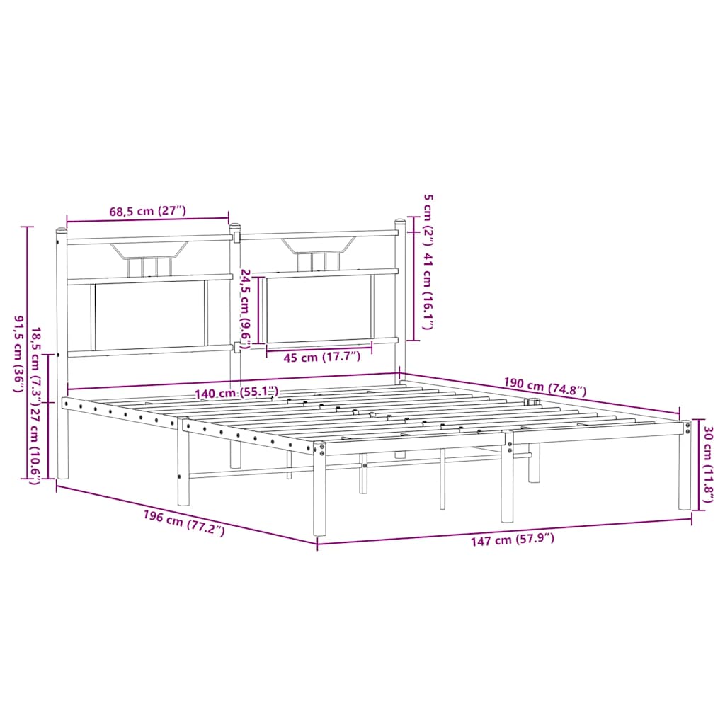 Bed Frame without Mattress Sonoma Oak 140x190 cm Engineered Wood