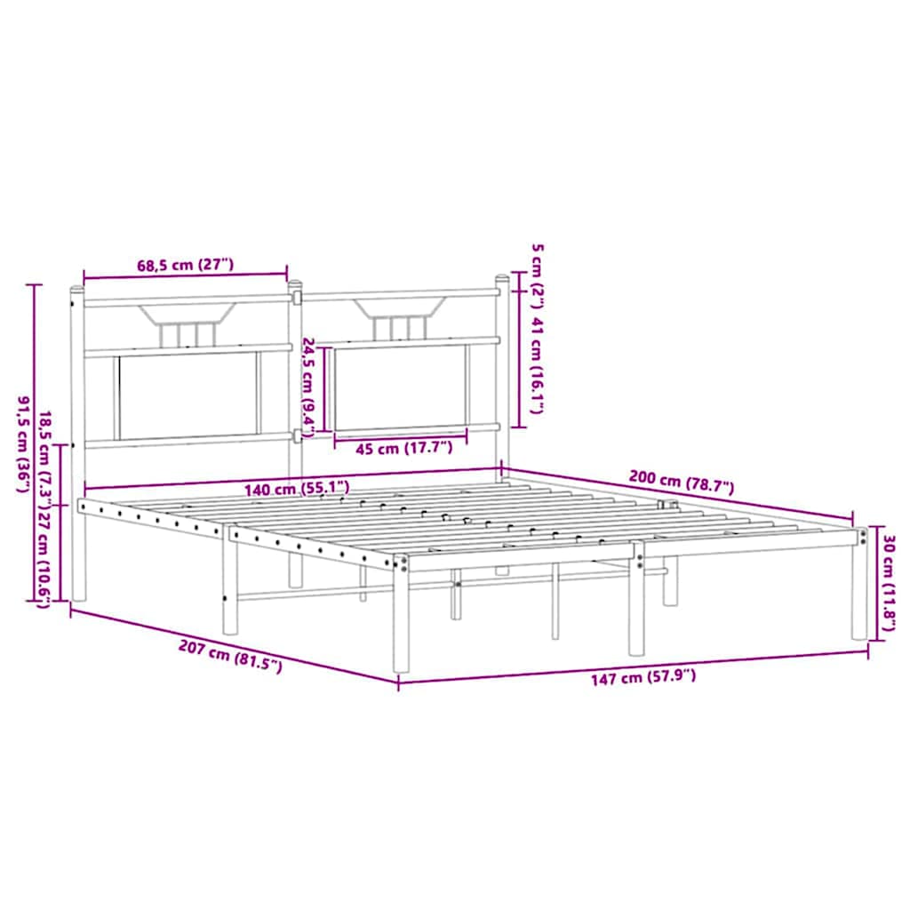 Bed Frame without Mattress Sonoma Oak 140x200 cm Engineered Wood