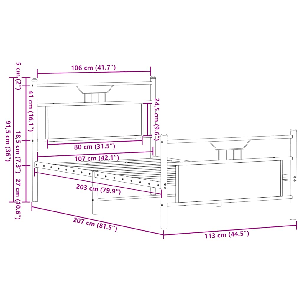 Bed Frame without Mattress Sonoma Oak 107x203 cm Engineered Wood