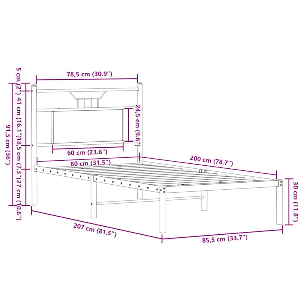 Bed Frame without Mattress Brown Oak 80x200 cm Engineered Wood