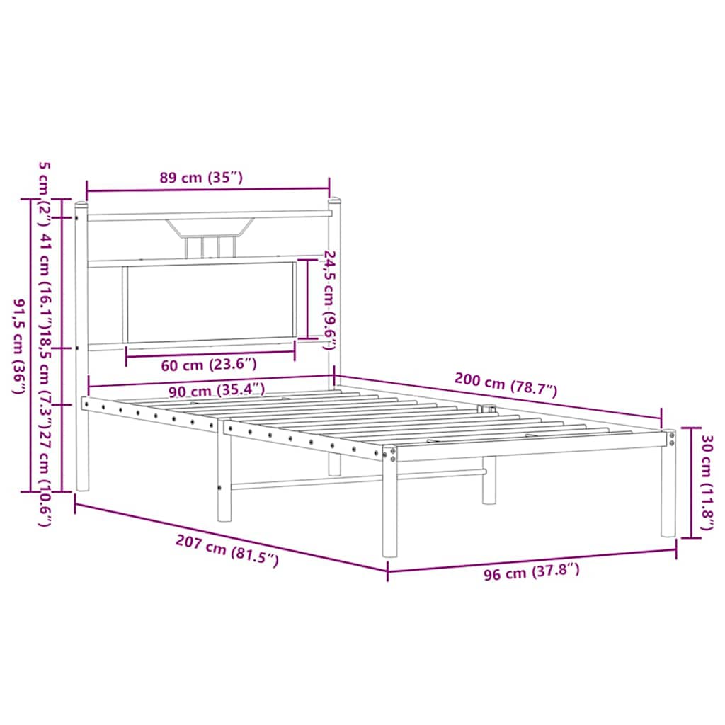 Bed Frame without Mattress Brown Oak 90x200 cm Engineered Wood