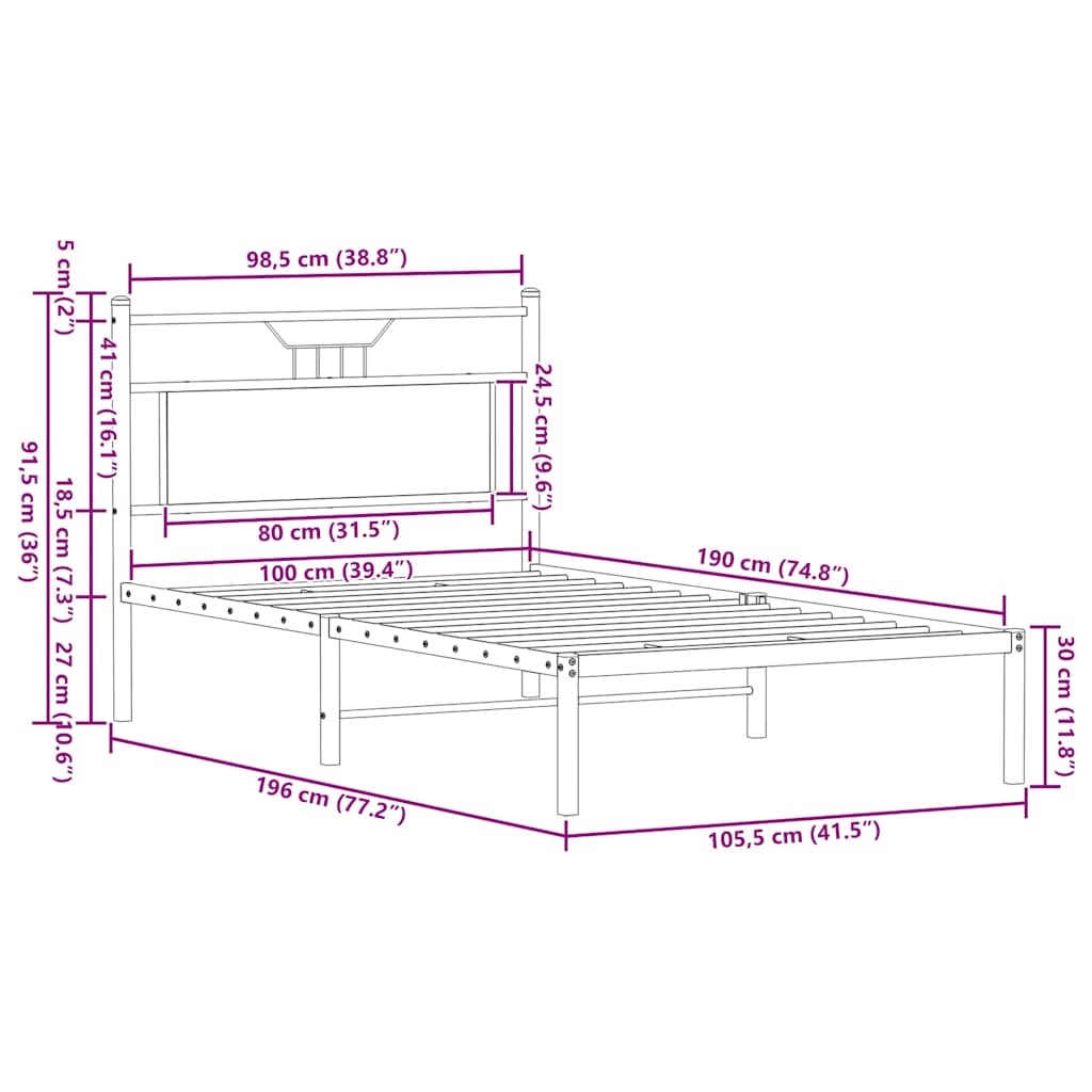 Bed Frame without Mattress Brown Oak 100x190 cm Engineered Wood