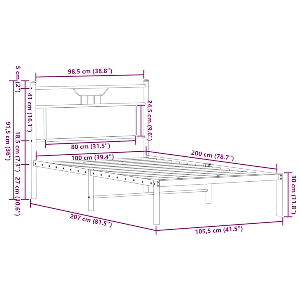 Bed Frame without Mattress Brown Oak 100x200 cm Engineered Wood
