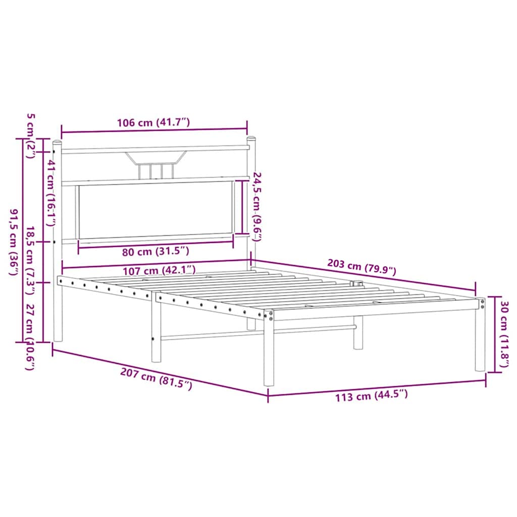 Bed Frame without Mattress Brown Oak 107x203 cm Engineered Wood