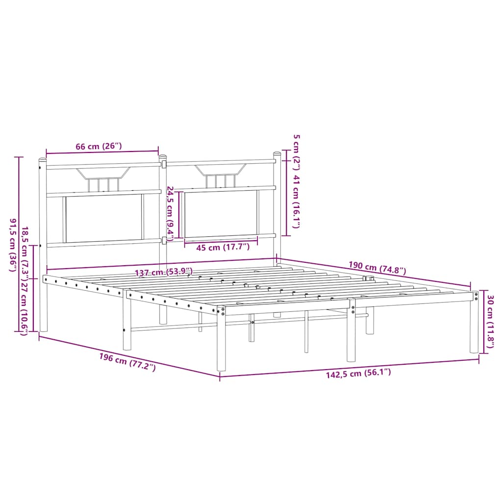 Bed Frame without Mattress Brown Oak 137x190 cm Engineered Wood