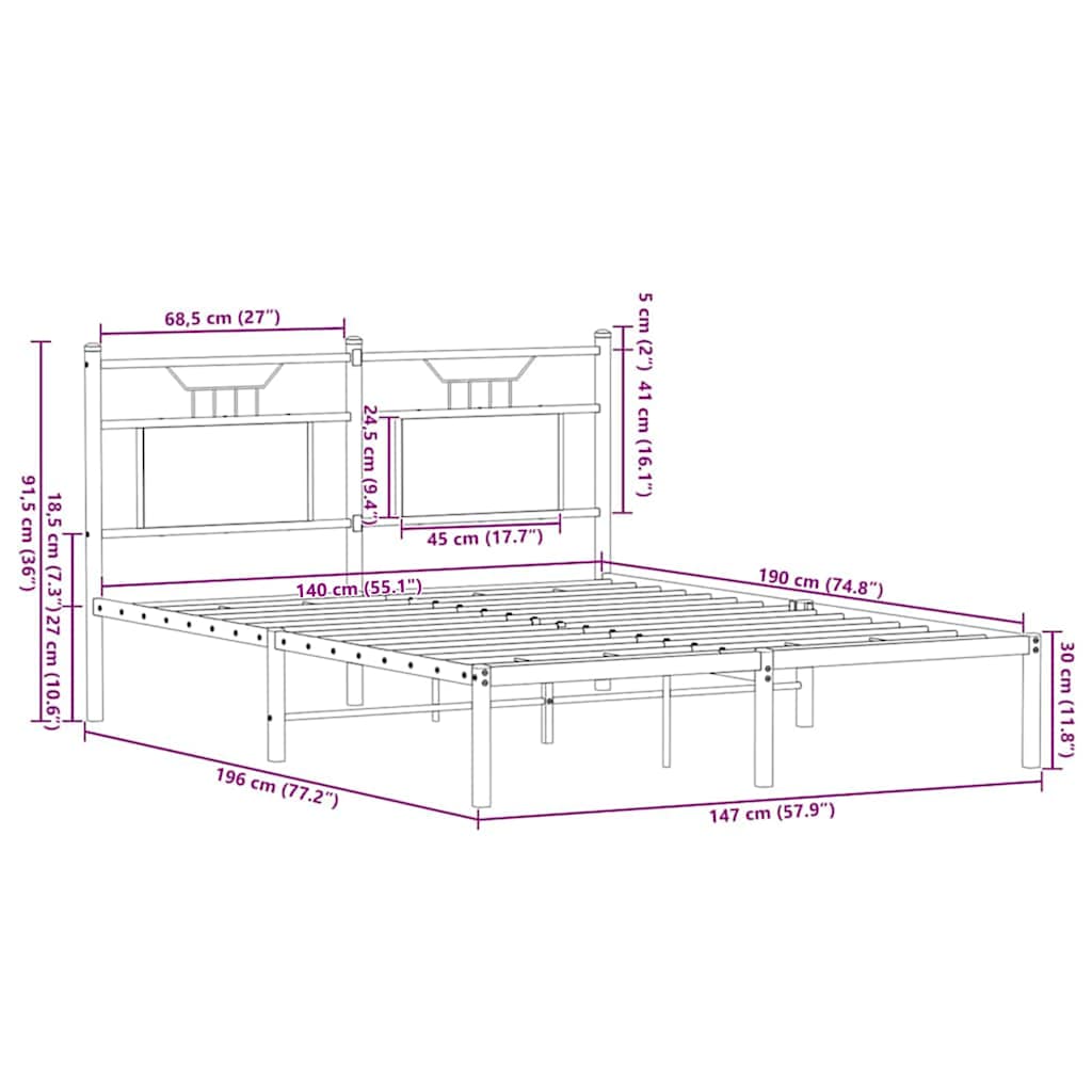 Bed Frame without Mattress Brown Oak 140x190 cm Engineered Wood