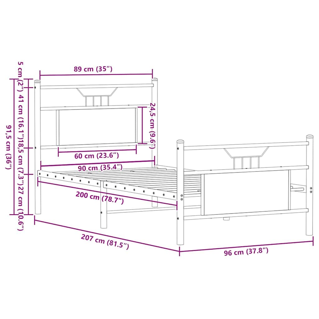 Bed Frame without Mattress Brown Oak 90x200 cm Engineered Wood