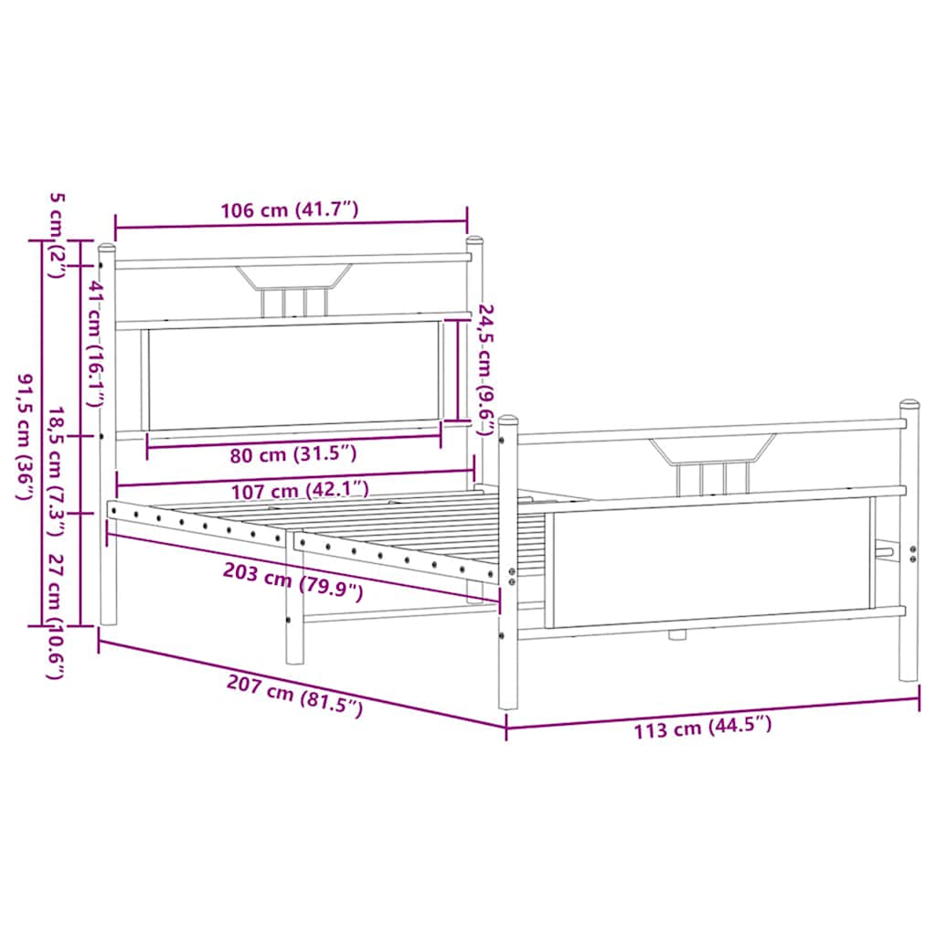 Bed Frame without Mattress Brown Oak 107x203 cm Engineered Wood
