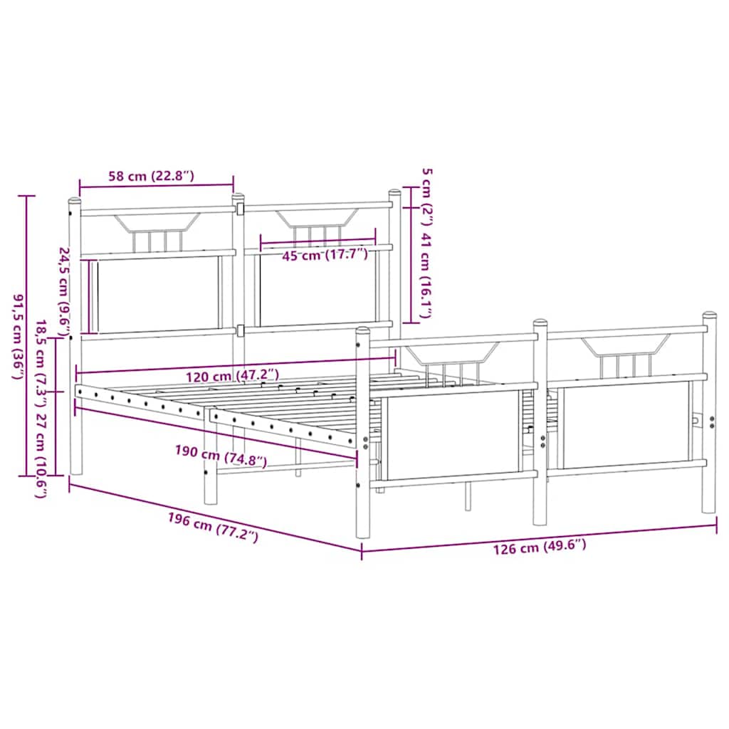 Bed Frame without Mattress Brown Oak 120x190 cm Small Double Engineered Wood